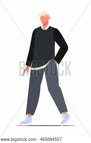Young Blond Man Character In  Casual Clothes. Vector Illustration