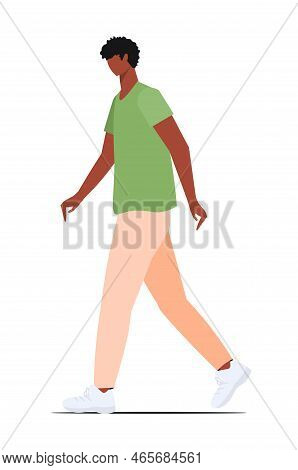 Young Modern Attractive African American Man Character. A Man  In A Green T-shirt Isolated On White 