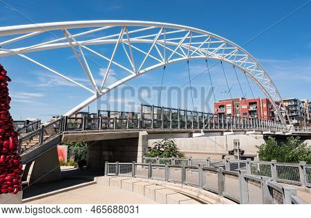 Denver, Colorado - August 12, 2022: Highland Bridge Is One Of Three Pedestrian Bridges Near Commons 