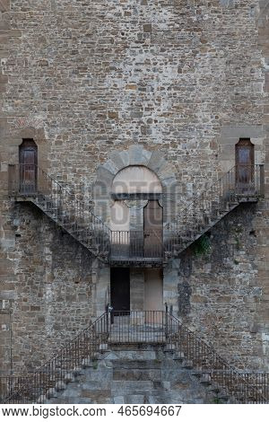Exterior Of Antique Building With Escher Architecture Style. Simmetry And Geometric Perspective.