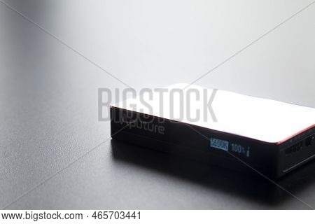 Led Aputure Mc Lit On Top Of A Black Table. Brightness Of Light. Led Concept. Lighting Concept.