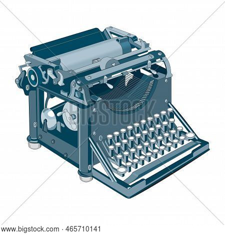 Mint Green Vintage Typewriter Portable Retro Hand Drawn Vector Art Illustration