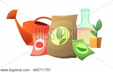 Objects Chemistry And Natural Fertilizers. Still Life. Introduction Of Mineral And Organic Top Dress