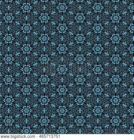 Bicolor Simple Abstract Geometric Lace-like Openwork Print Blue Linear Lace Pattern On A Black Backg