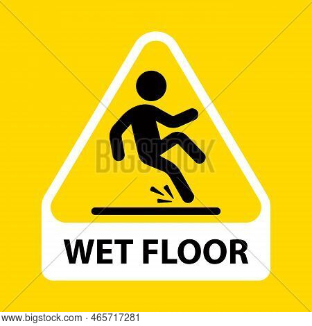 A Person Slips On A Slippery Washed Floor. Flat Vector Illustration.
