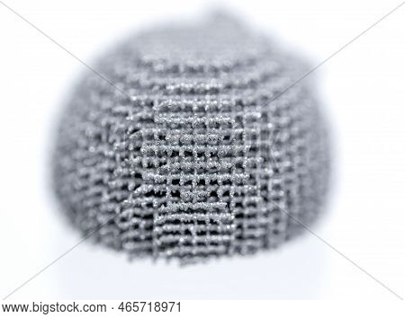 The Surface Of Object Printed On 3d Printer For Metal Macro. Close-up View Of Model Printed From Met