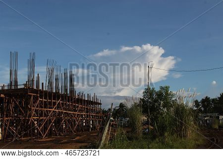 Tower Layer Floor Of High Rise Building In Construction Site Summer Blue Sky Construction Site, Buil