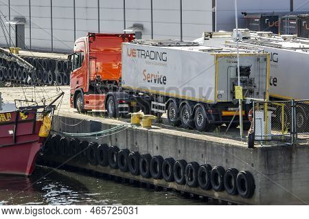 Kolobrzeg, Poland - August 6, 2022: Truck Of Ue Trading Service Company Which Trades Food, Especiall