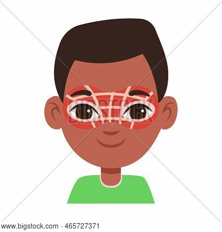 Portrait Of Kid With Spider Hero Mask, Face Makeup Vector Illustration. Children With Creative Face 