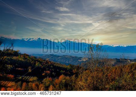 The Colors Of The Langhe In Autumn In Serralunga D\'alba, With The Vineyards And Hills That Are Colo