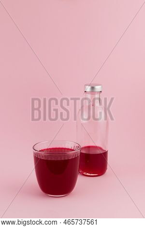 Salgam- Popular Turkish Drink On Pink Background With Copy Space.