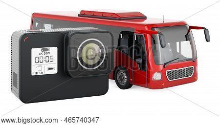 Dashcam Dvr With Bus. 3d Rendering Isolated On White Background