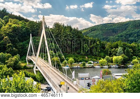 Bridge Above The Neckar River In Zwingenberg - Odenwald, Baden-wurttemberg, Germany