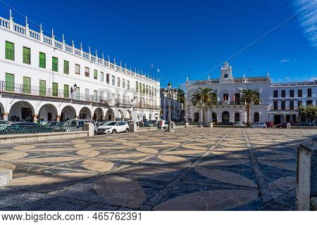 Llerena, Spain - Nov 07, 2022: Main Square, Plaza De Espana In Llerena, Extremadura In Spain