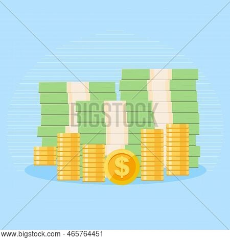 The Sign Of Banknotes With Gold Coins. Vector Illustration. Perfect For The Design Of An Illustratio