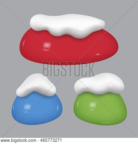 Speech Bubbles With The Snow Caps. Color Vector Elements Isolated On Grey Background. 3d Chat Icon S