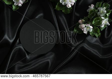 Round Geometric Platform Podium Stand For Cosmetics Product Presentation And Spring Blooming Tree Br