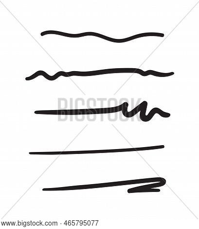 Freehand Black Line On White. Hand Drawn Wavy Lines. Abstract Underlines. Business Elements. Black A