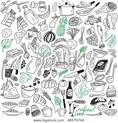 naturlige fødevarer doodles