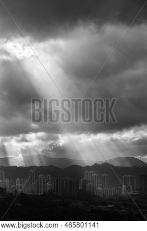 Silhouette Of Skyline Of Yuen Long District, Hong Kong City