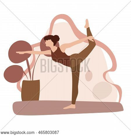 Woman Practice Yoga Exercise. Active Person Enjoying Aerobics. Woman Practicing Body Stretching, Fla