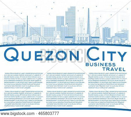 Outline Quezon City Philippines Skyline With Blue Buildings And Copy Space. Vector Illustration. Bus