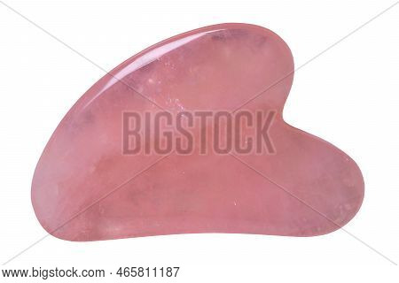 Natural Gua Sha Rose Quartz Stone Isolated. Guasha Massage Tool Alternative Therapy To Improve Circu