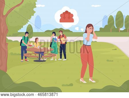 Lady With Agoraphobia In Park Flat Color Vector Illustration