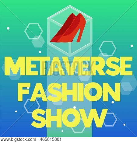 Metaverse Fashion Show Banner Or Poster Template Flat Vector Illustration.