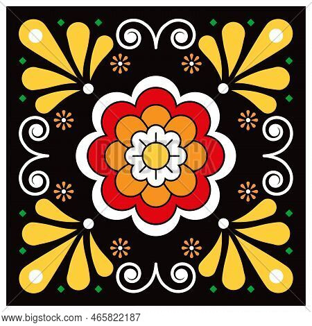 Mexican Cermics Talavera Style Vector Single And Seamless Tile Pattern With Floral Motif, Decor Perf
