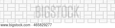White Basketweave Tile Layout. Stone Or Ceramic Brick Wall Background. Kitchen Backsplash Mosaic Tex