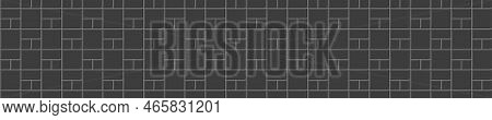 Black Basketweave Tile Mosaic Texture. Causeway Texture. Stone Or Ceramic Brick Background. Kitchen 