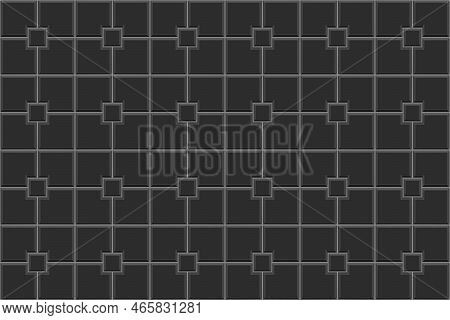 Black Causeway Square Tile Background. Stone Or Ceramic Brick Wall Texture. Kitchen Backsplash Layou