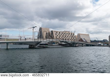 Copenhagen, Denmark - July 26, 2022: Inderhavnsbroen (inner Harbour Bridge) At Cloudy Day.