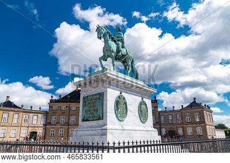 Copenhagen, Denmark - July 26, 2022: Equestrian Statue Of King Frederick V Of Denmark Stands In The 