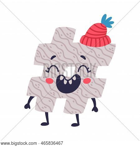 Cute Hashtag Symbol Character With Funny Face Cartoon Vector Illustration