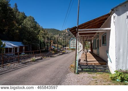 Mogollon, New Mexico - October 20, 2022: Abandoned Buildings Down The Streets Of The Mogollon Ghost 