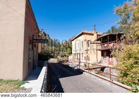 Mogollon, New Mexico - October 20, 2022: Buildings Along The Streets Of The Ghost Town Of Mogollon D
