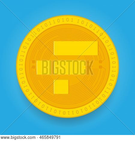 Ftx Token Ftt Golden Coin Isolated On Blue Background. Cryptocurrency Vector Illustration