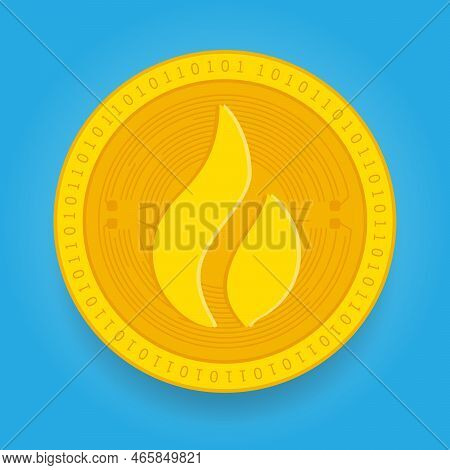 Huobi Token Ht Golden Coin Isolated On Blue Background. Cryptocurrency Vector Illustration