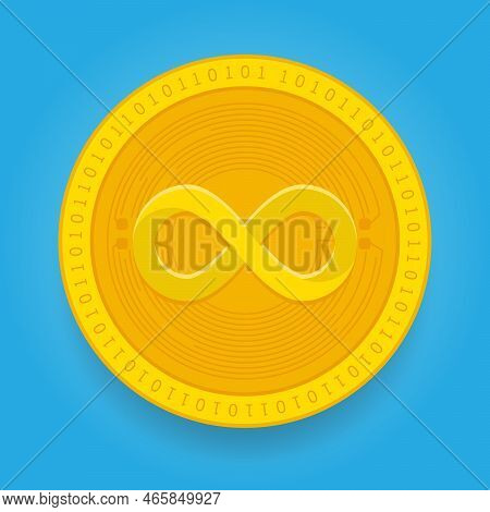 Internet Computer Protocol Icp Golden Coin Isolated On Blue Background. Cryptocurrency Vector Illust