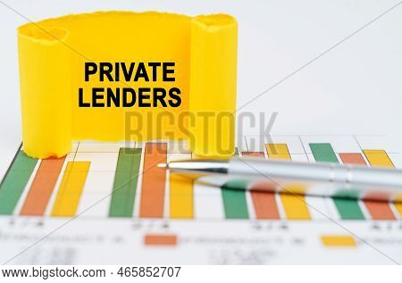 Business Concept. On The Business Charts Are A Pen And A Paper Plate With The Inscription - Private 
