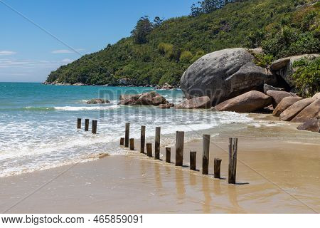 Rocks, Waves And Forest In The Beach