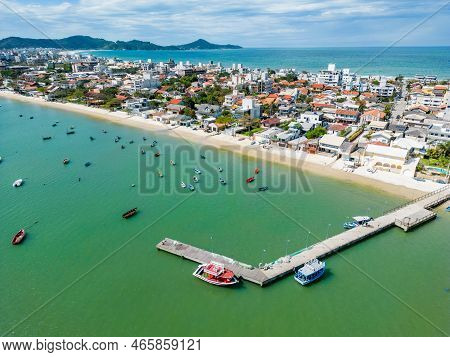 Aerial View Of Pier With Fisherman Boats