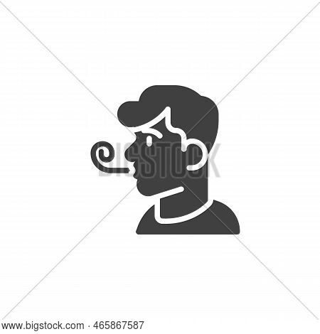 Man Blowing A Party Horn Vector Icon. Filled Flat Sign For Mobile Concept And Web Design. Man With P