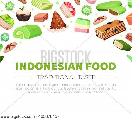 Indonesian Food Banner. Traditional Oriental Asian Cuisine Dishes Poster, Card Template Cartoon Vect