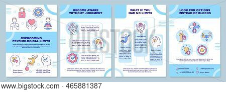 Overcoming Psychological Limits Tips Blue Brochure Template. Leaflet Design With Linear Icons. Edita