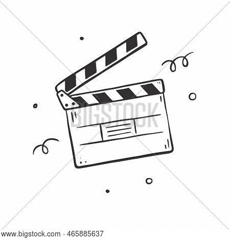 Film Clapperboard Doodle. Hand Drawn Sketch Action Clapper. Movie Prodaction Element. Vector Illustr
