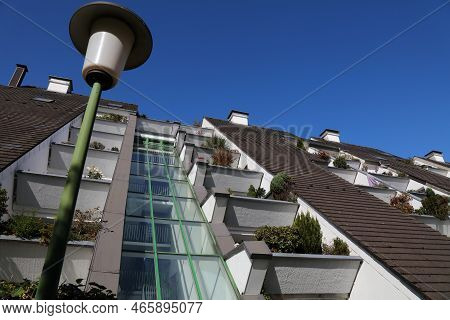 Marl, Germany - September 20, 2020: Huegelhaus (translation: Hill House) Of Marl, Germany. Marl Is A