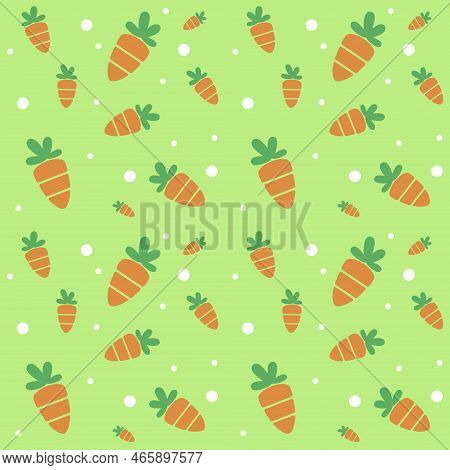 A Background Of Abstract Carrots And Dots On A Green Background. Easter Pattern With A Repeating Pat